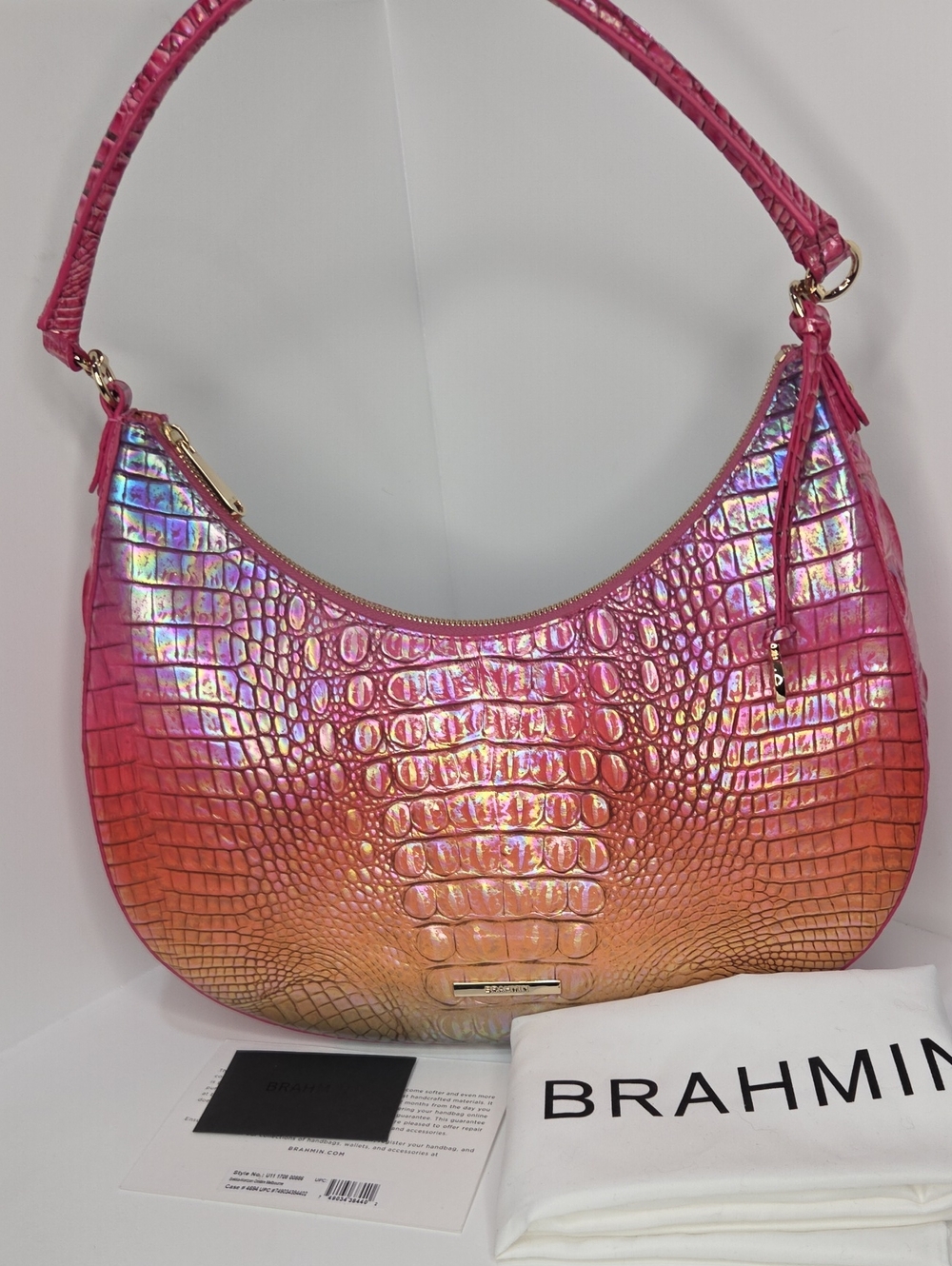 🌈▪️Brahmin ▪️Bekka Horizon Ombre Melbourne Iridescent Croc Shoulder Bag - Picture 8 of 14